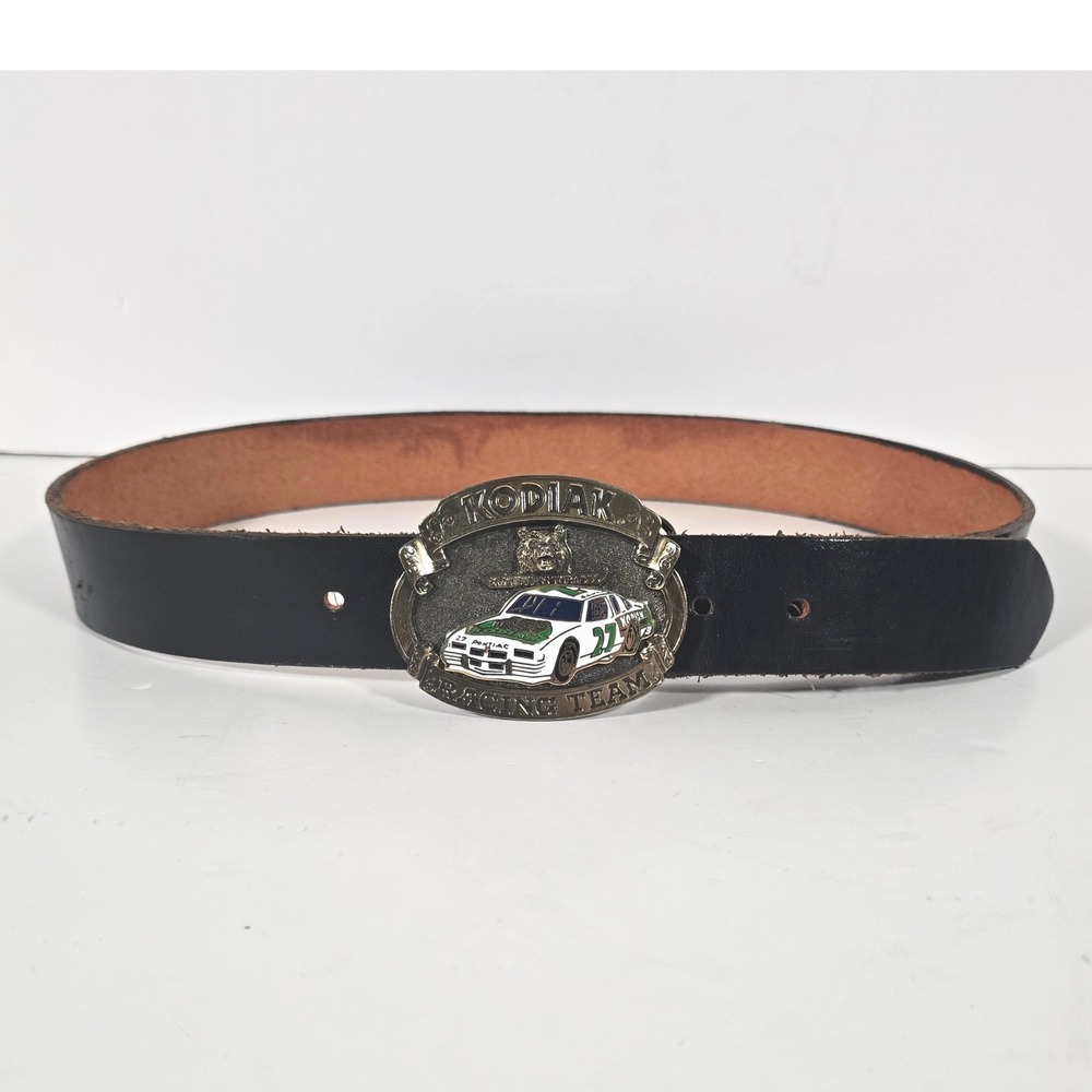 Kodiak Racing‎ Team Belt Buckle Mens 40 Black Leather Vintage NASCAR Pontiac 27